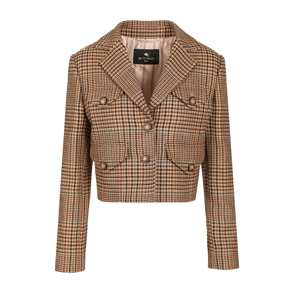 Etro Multicolor Blazers, Female, M, Cropped Wool Blazer