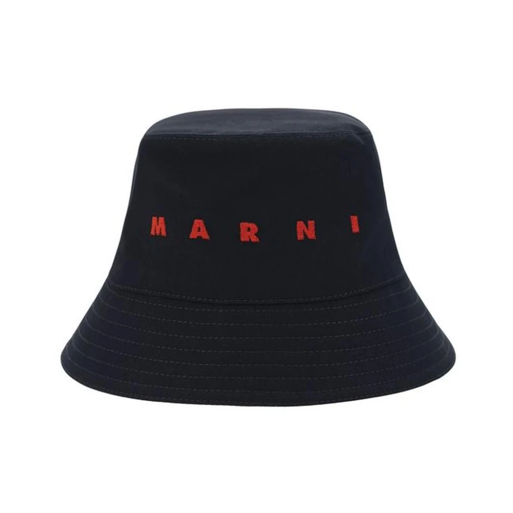 Marni Iconische Monogram Katoenen Bucket Hat Black Heren