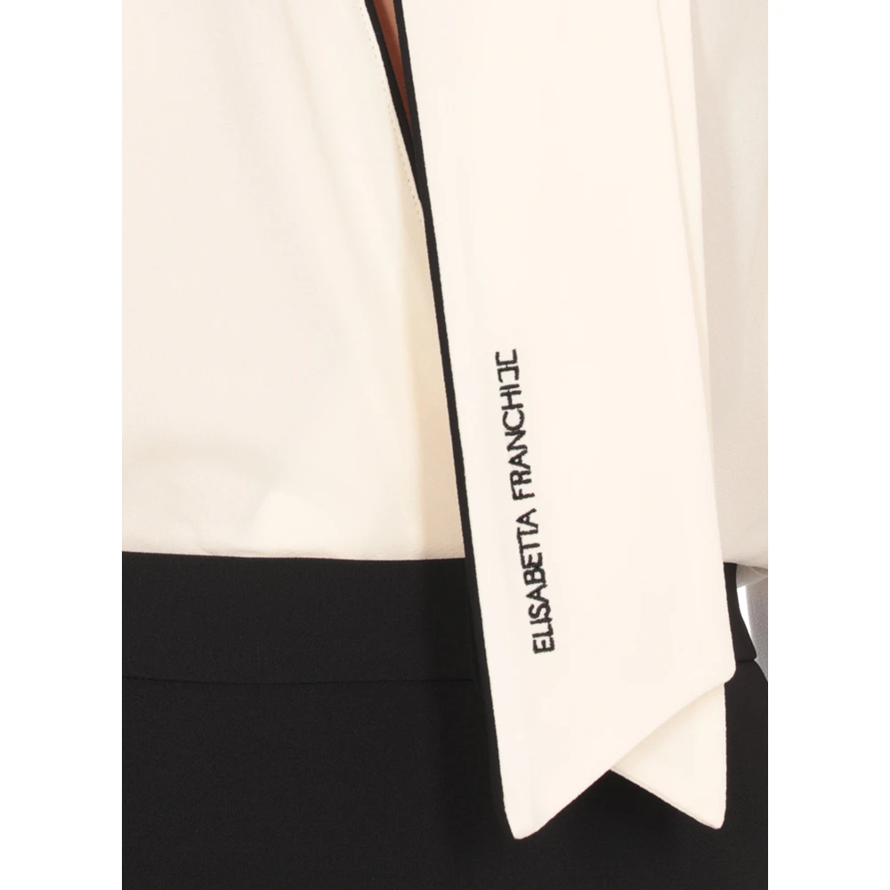 Elisabetta Franchi V-hals viscose jurk in ivoor en zwart Multicolor Dames