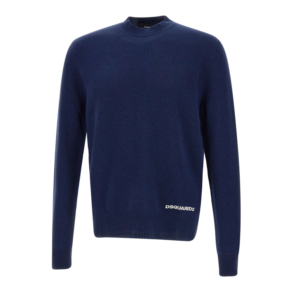 Dsquared2 Men's Blue Round-Neck Knitwear,, Wool Blend Crew Neck Jumper Medium
