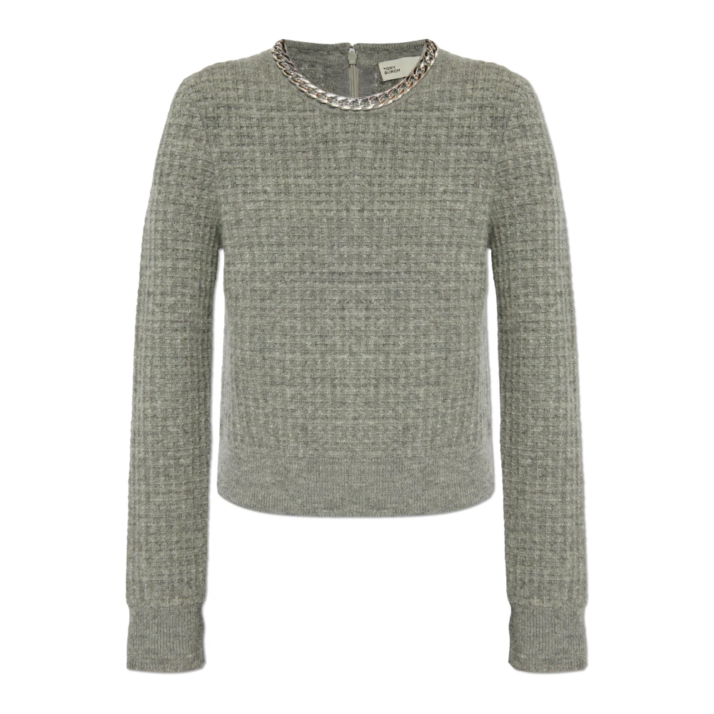 TORY BURCH Trui met wollen afwerking Gray Dames