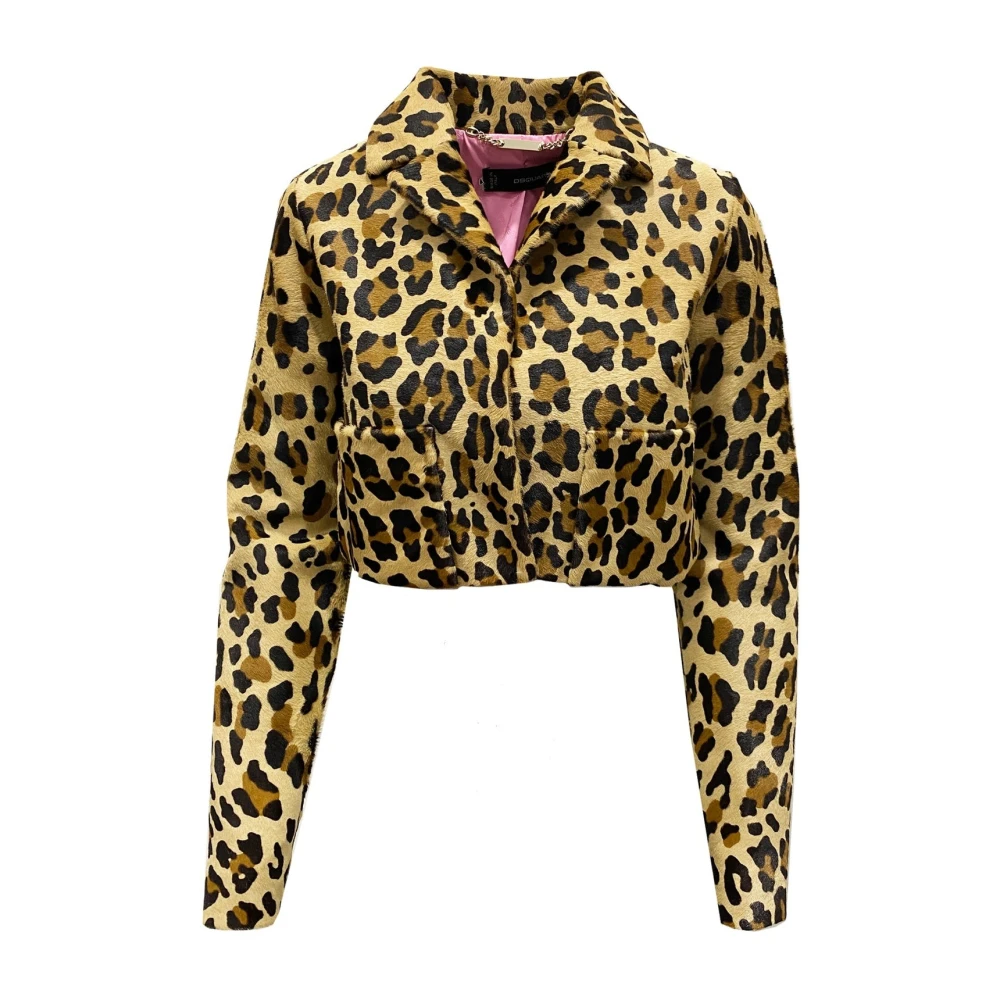 Dsquared2 Leopard Kalvskinn Kort Jacka Brown, Dam