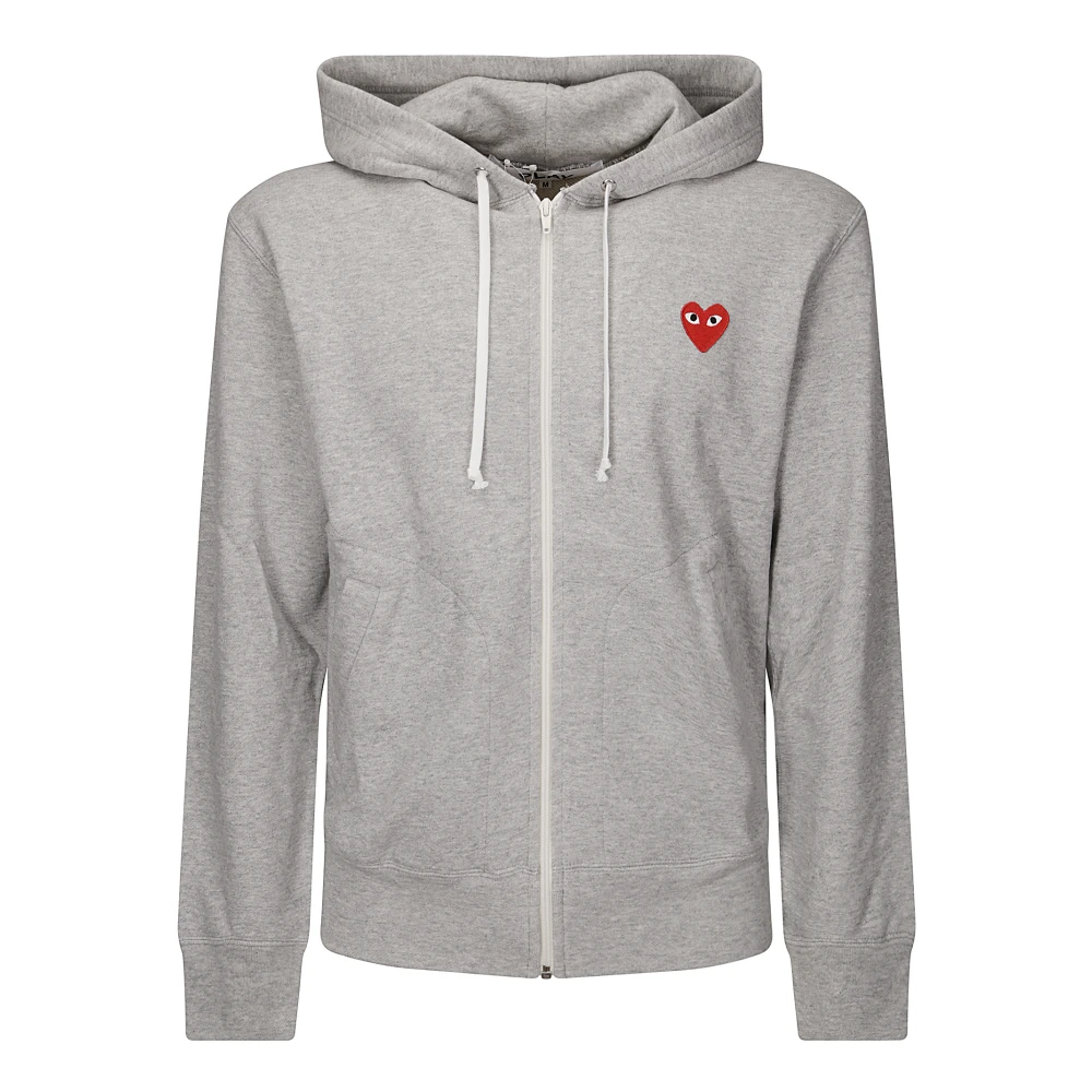 Comme des Garçons Play Grijze Zip Hoodie met Hartenprint Gray Heren