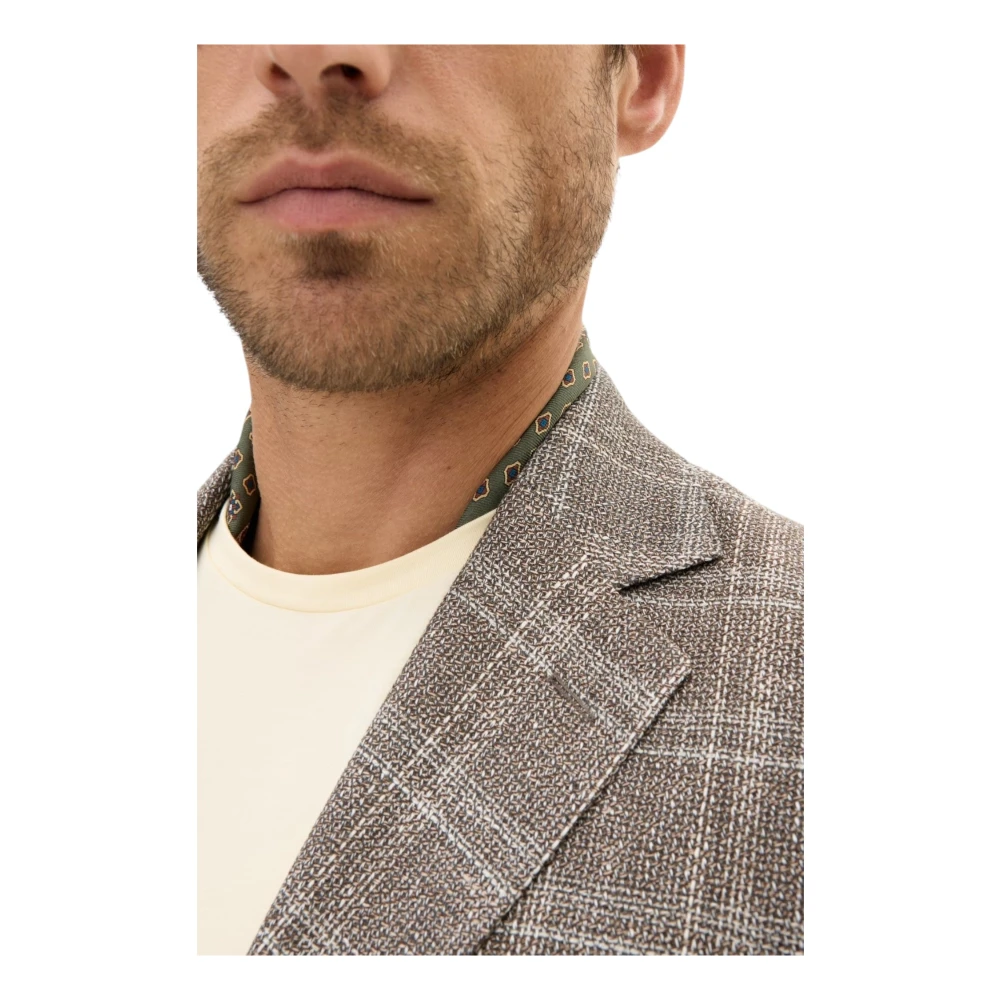 Oscar Jacobson Beige Geruit Gestreepte Blazer Regular Fit Gray Heren