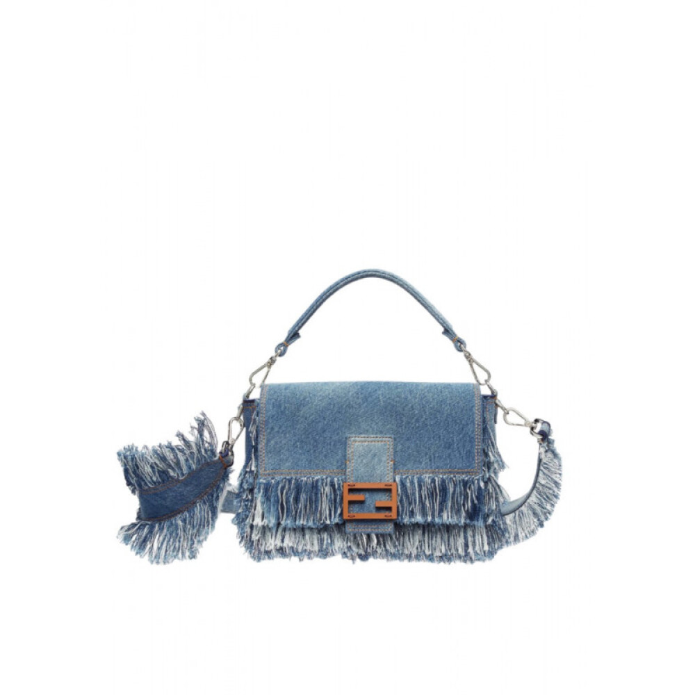 Denim Baguette with Fringes and Leather Clasp Fendi Men Miinto