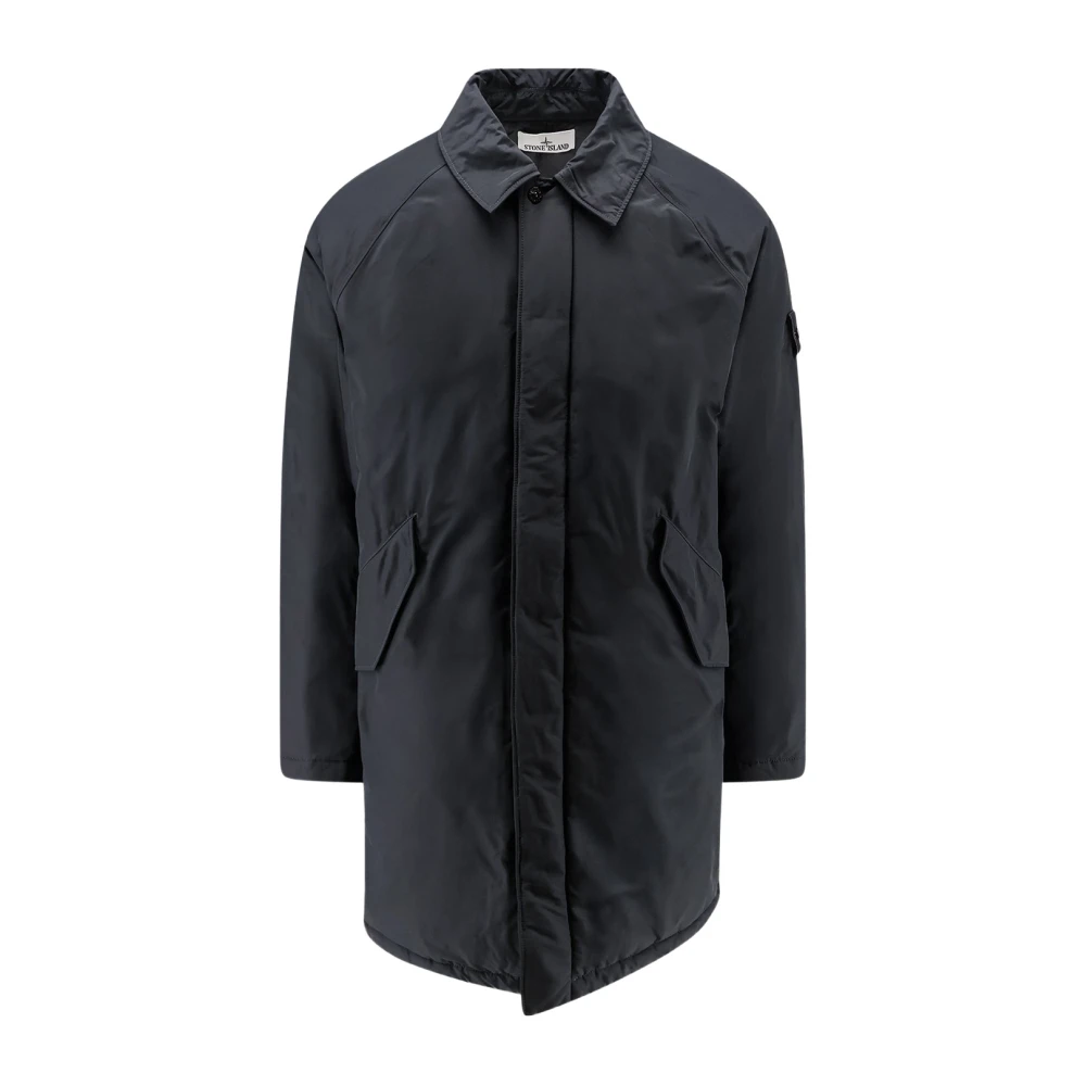 Stone Island , Single-Breasted Coats, Male, Black, Xl, Micro Reps Padded Long Jacket