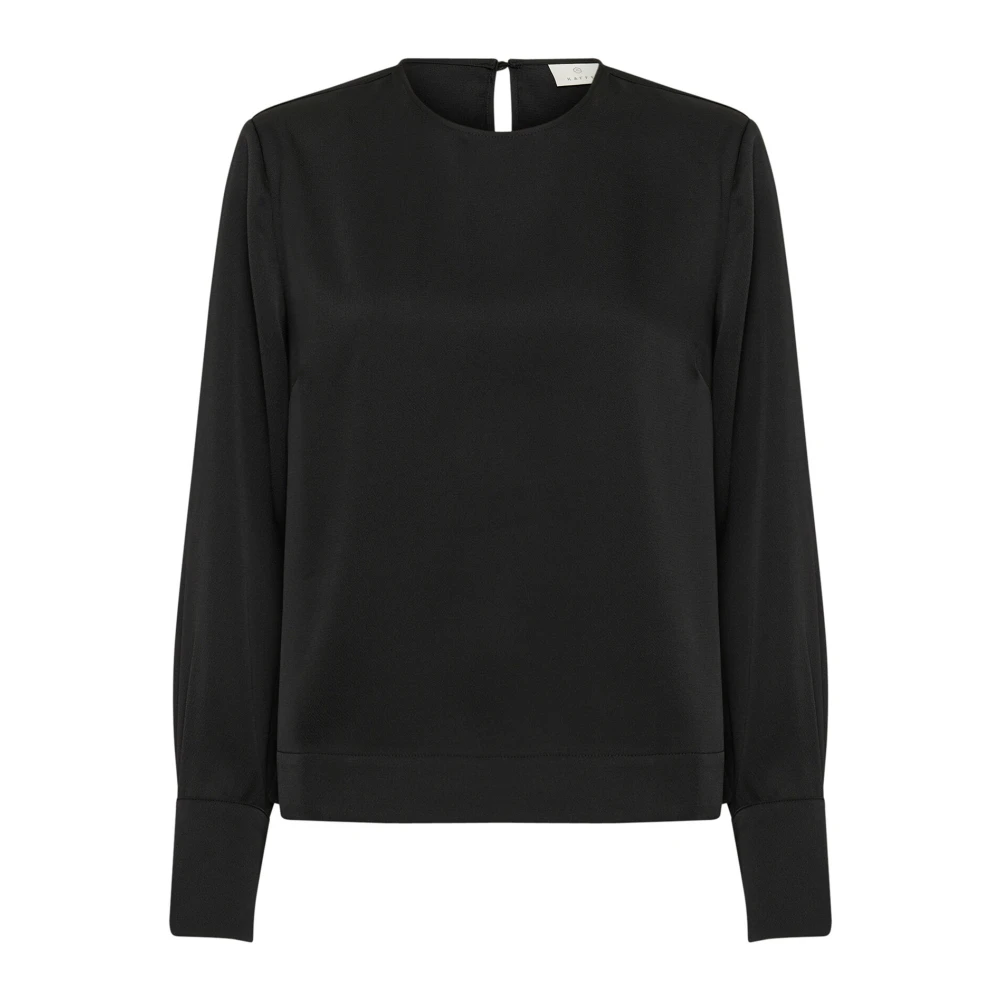 Kaffe Zwart Diepe Blouse met Ronde Hals Black Dames