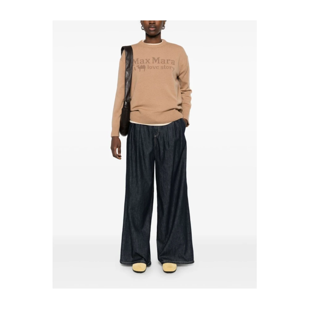 Max Mara Kameelbruine Intarsia-Gebr. Trui Brown Dames