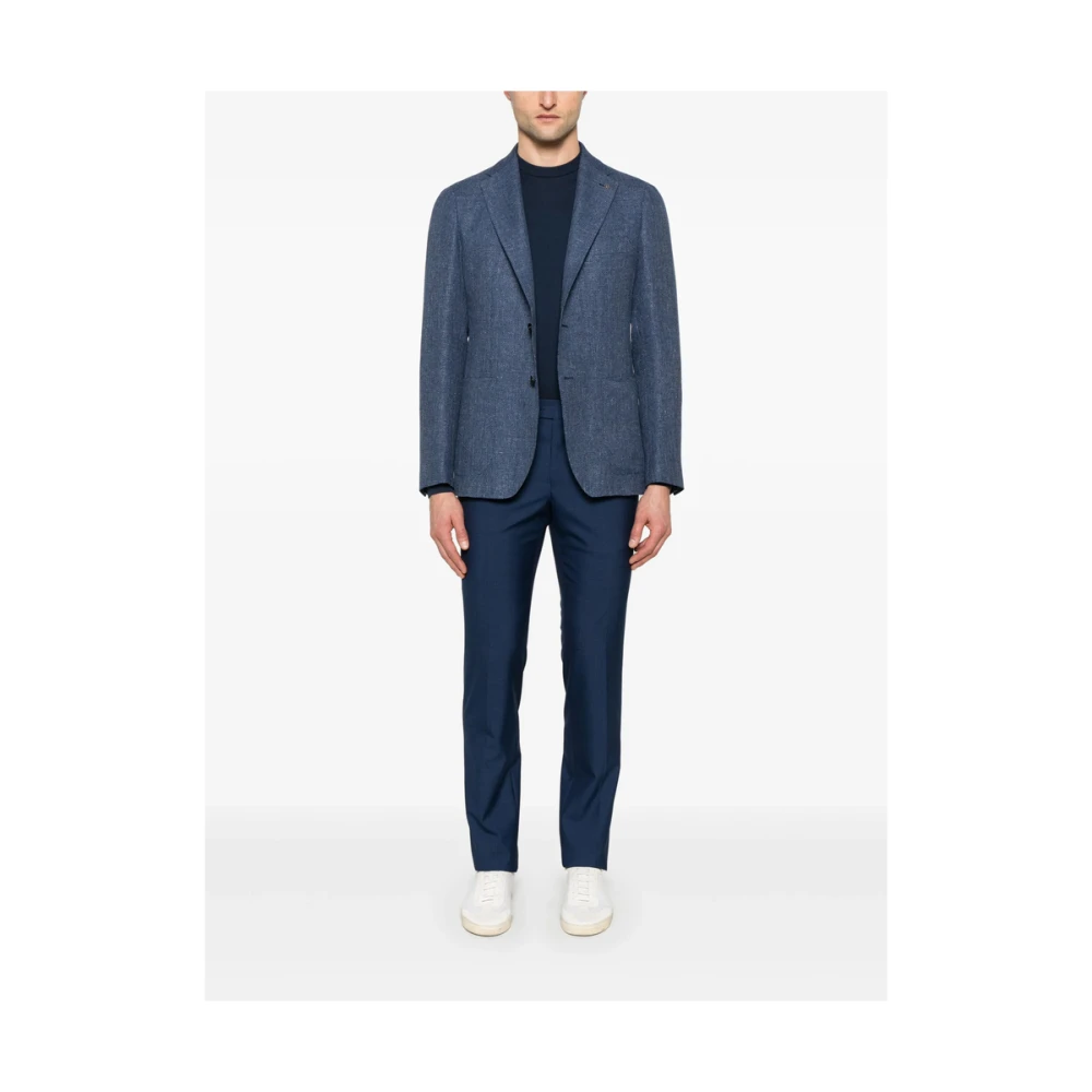 Fedeli Blauwe Crew Neck Sweater Lange Mouwen Blue Heren