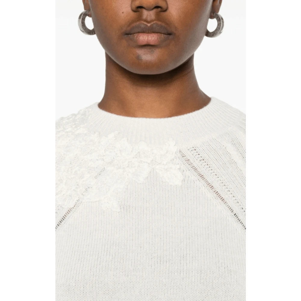 Ermanno Scervino Witte Bloemenborduurwerk Sweater White Dames