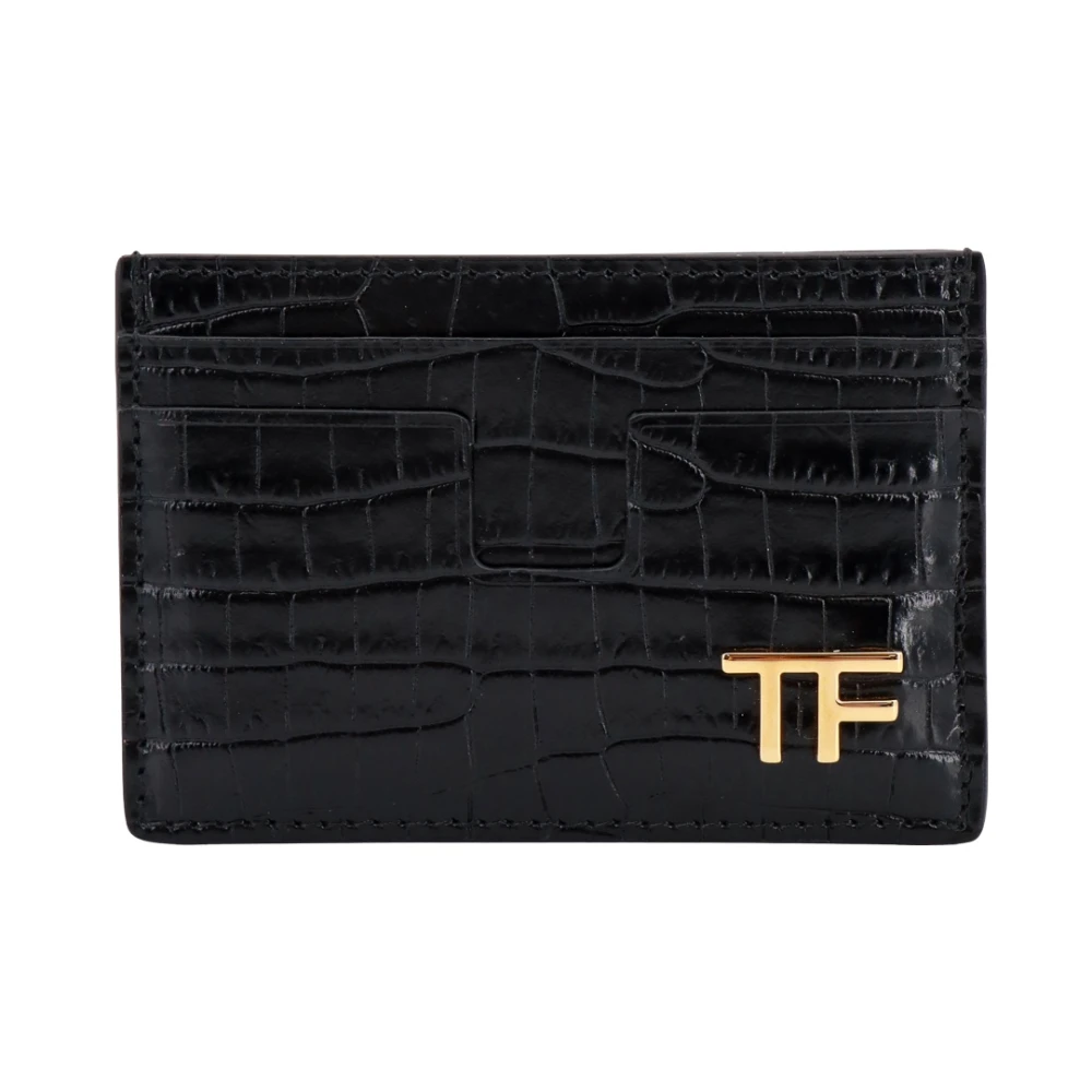 Tom Ford Leren kaarthouder met krokodillenprint Black Heren