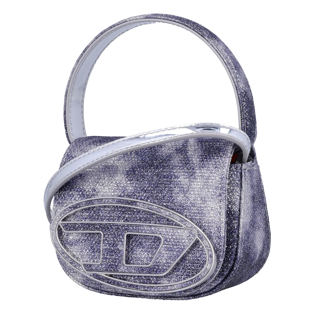 Diesel Crossbody tas van glitterstof met D metalen plaat Blue Dames