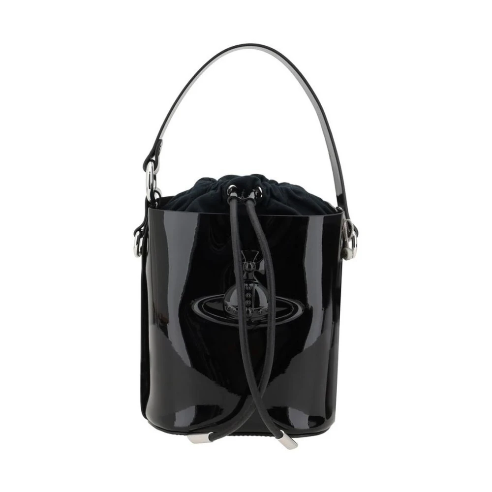Vivienne Westwood Lakleren Trekkoord Emmer Tas met Orb Details Black Dames