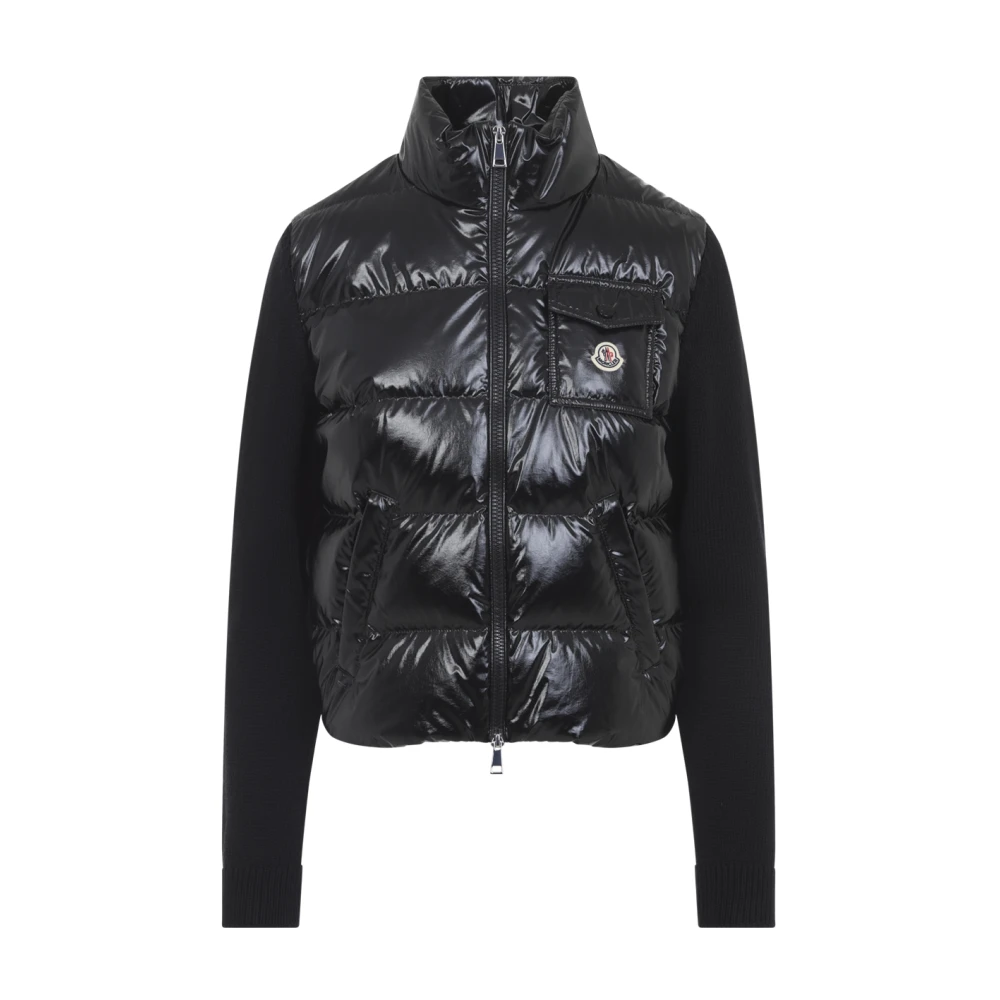 Moncler Women's Black Padded Wool Zip-Up Cardigan