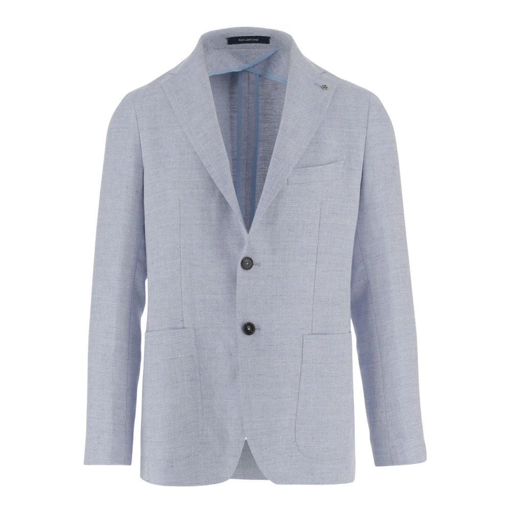 Tagliatore Men's Blue Blazers, M, Single-Breasted Jacket In Linen Blend