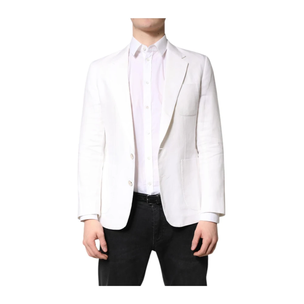 Dolce & Gabbana Herr Vit Kostymer M, Linne, Linne Blazer Jacka Kostym