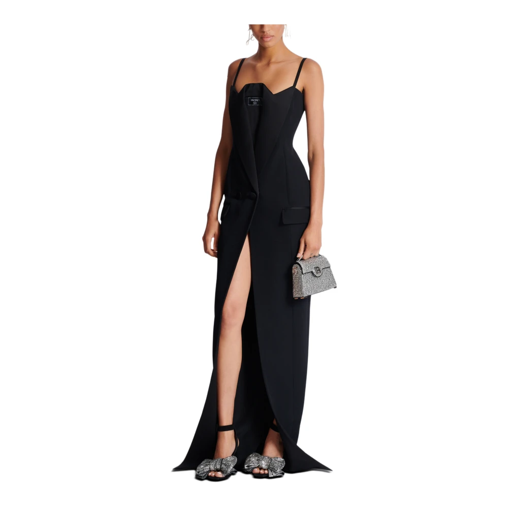 Balmain Lange bandjes graan de poudre jurk Black Dames