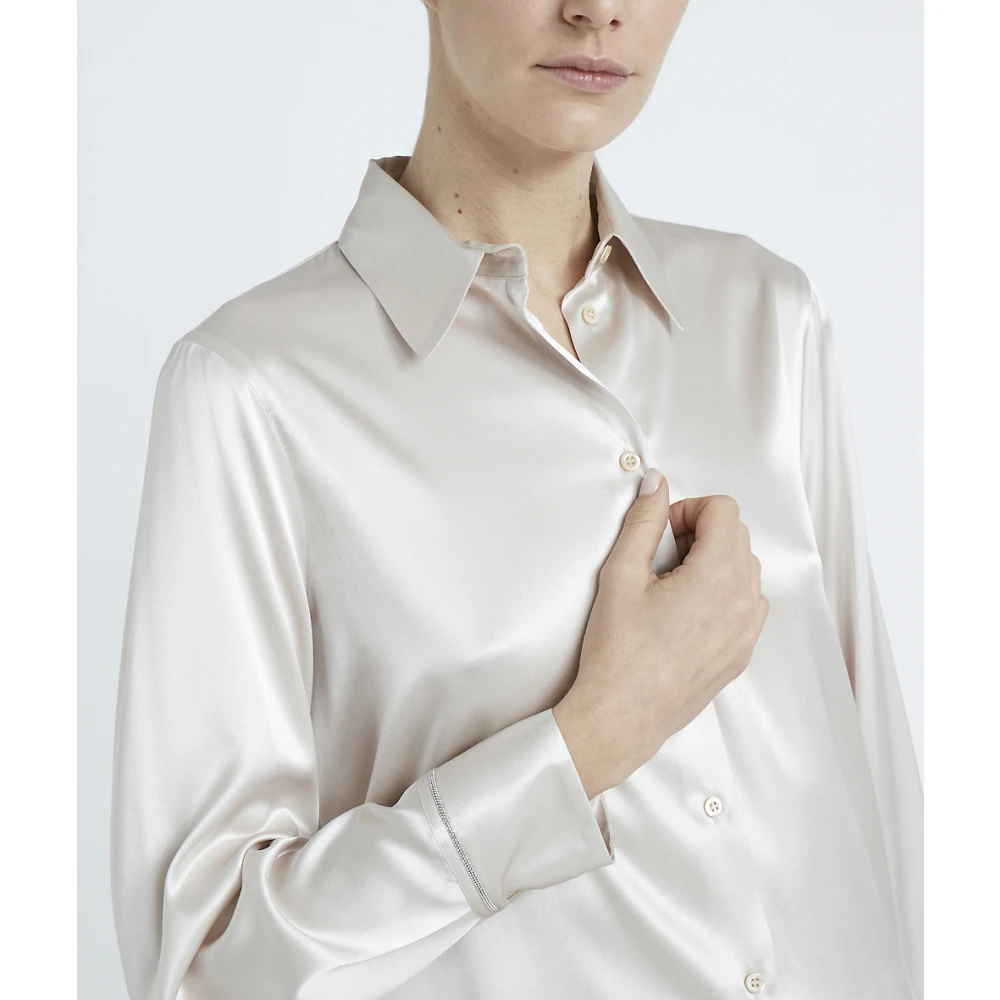 PESERICO Stretch zijden satijnen overhemd Beige Dames