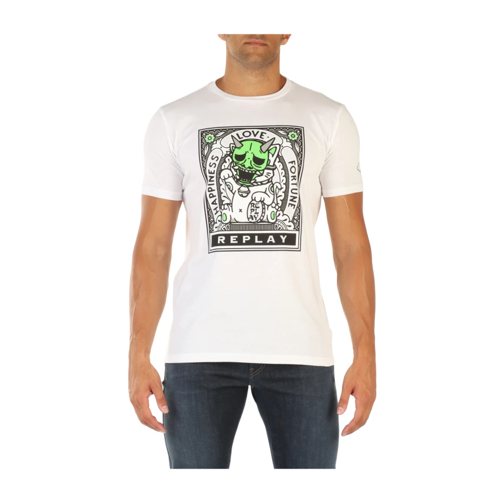 Replay Katoenen T-shirt met Voorprint White Heren