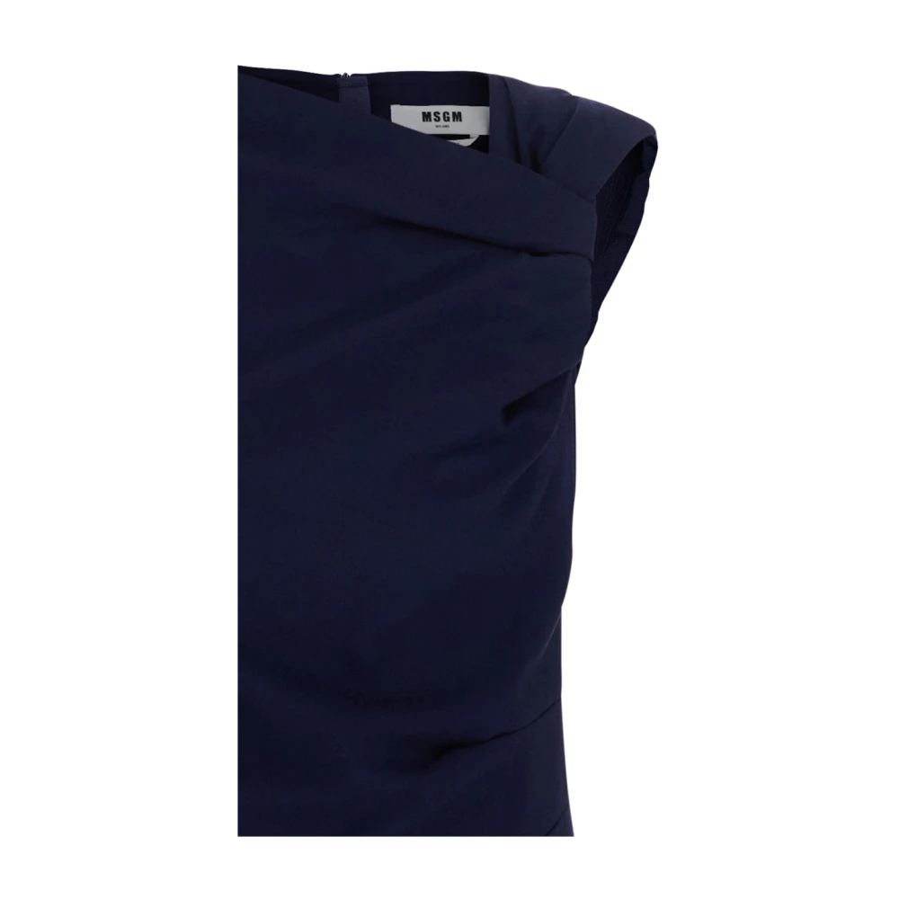Msgm Blauwe Ruches Viscose Blend Jurk Vrouw Blue Dames