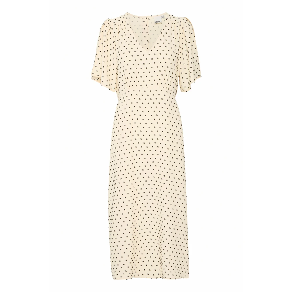 Ichi Vrouwelijke Jurk met Volantmouwen Beige Dames