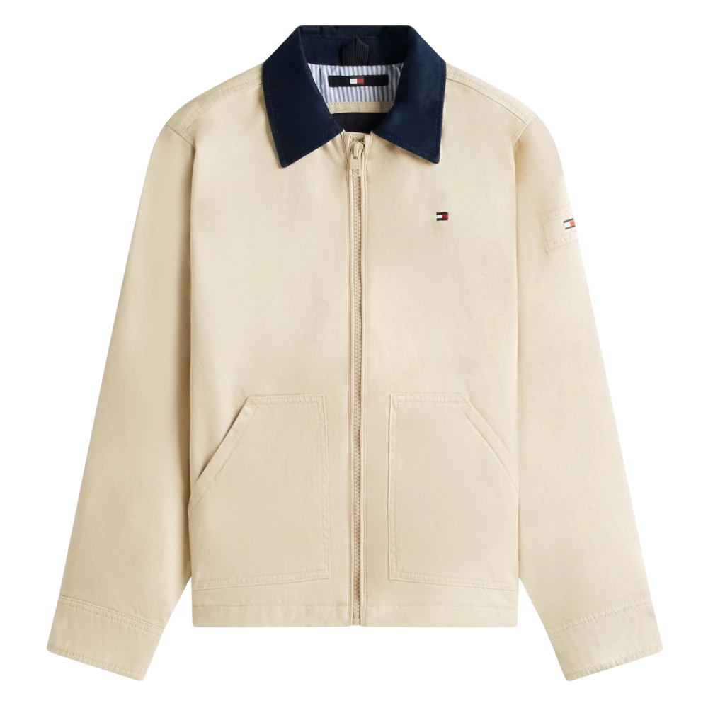 Tommy Hilfiger Boys Beige Essential Contrast Collar Zip-Thru Jacket - Light Jackets - 6 Y - Kids