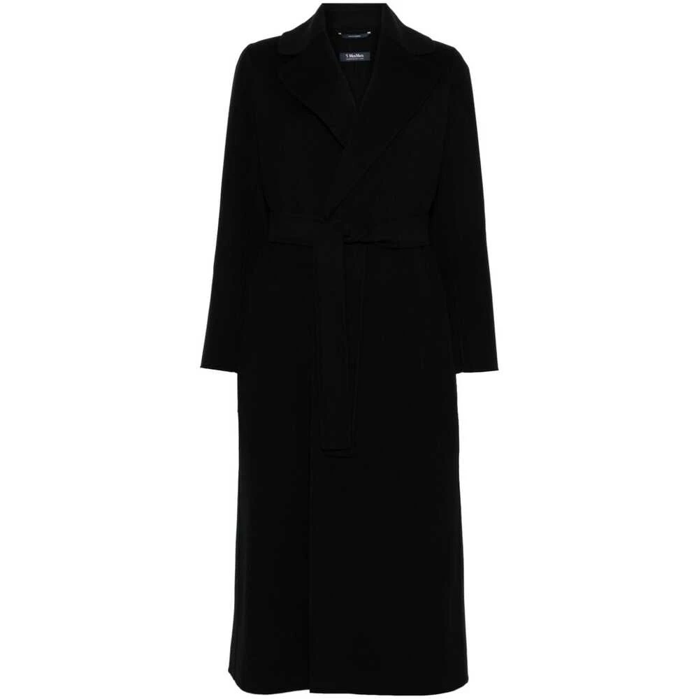 Max Mara Zwarte Wollen Jas met Revers Black Dames