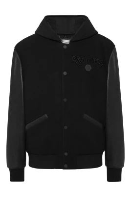 Hooded Varsity Bomber med Läderärmar Greatness