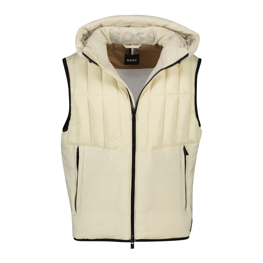 Hugo Boss bodywarmer beige effen rits slim fit met steekzakken