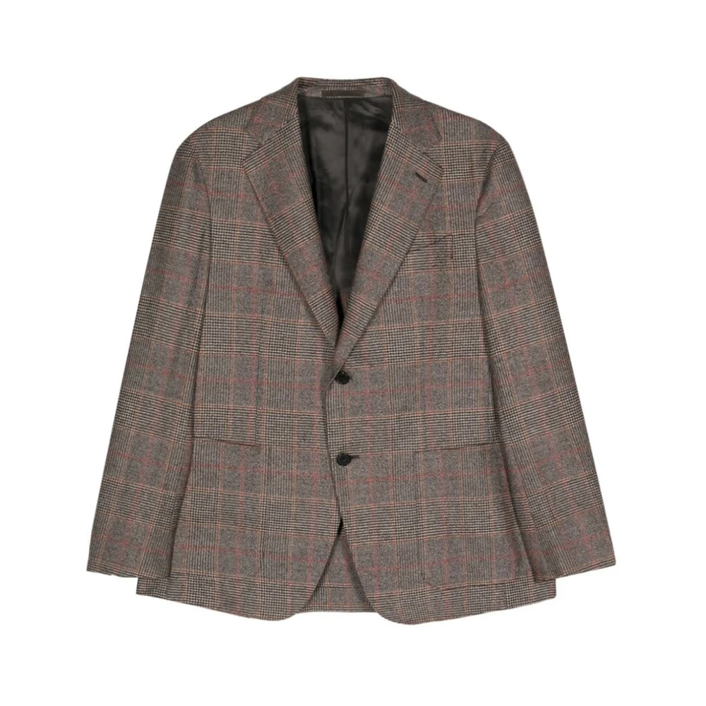 Caruso Wollen geruite jas met inkeping revers Brown Heren
