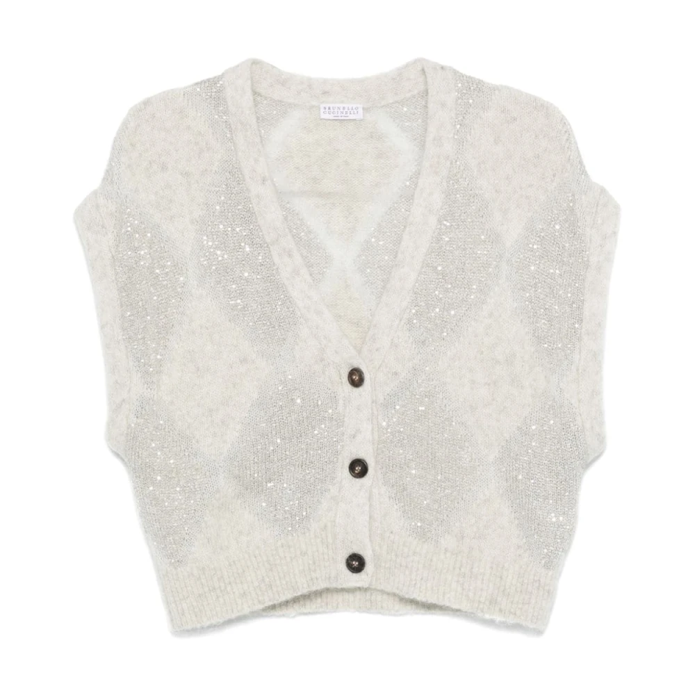 BRUNELLO CUCINELLI Grijze Argyle Paillet Sweater Gray Dames