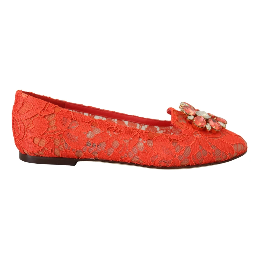 Dolce & Gabbana Women's Red Ballerina Shoes, 2 Uk, Elegant Lace Vally Flats In Coral