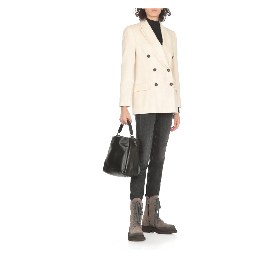 BRUNELLO CUCINELLI Zwarte Leren Handtas met Koordsluiting Black Dames