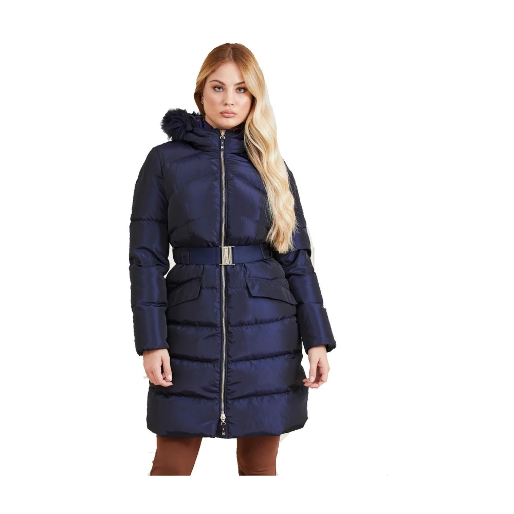 Guess Lange Puffer Jas Blue Dames