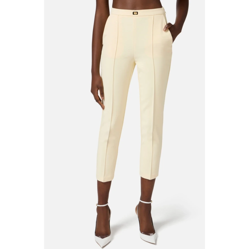 Elisabetta Franchi Gele Stretch Crepe Slim Fit Broek Yellow Dames