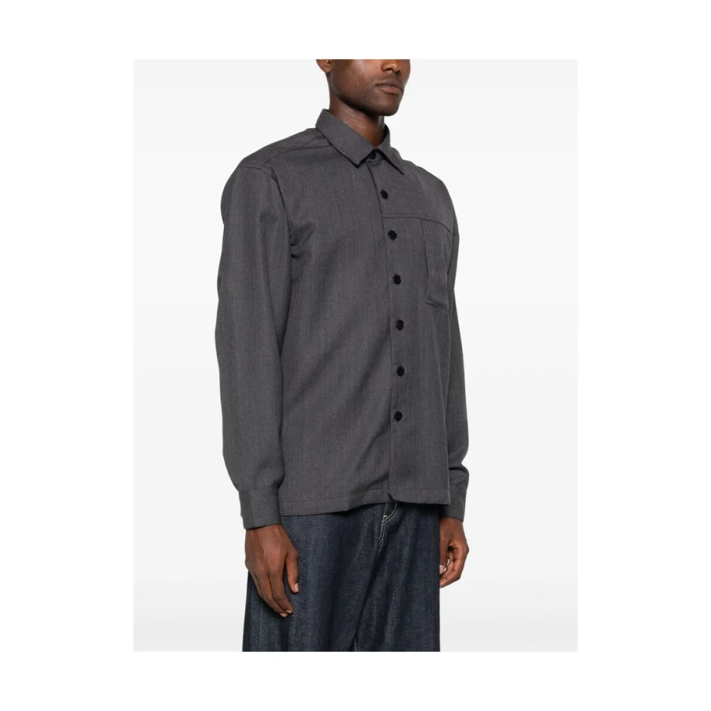 Costumein Grijze Wol Knoopshirt Gray Heren