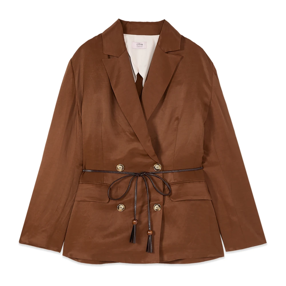 Oltre Donna Marrone - Blazer In Twill Di Misto Lino - Jackets - Xl