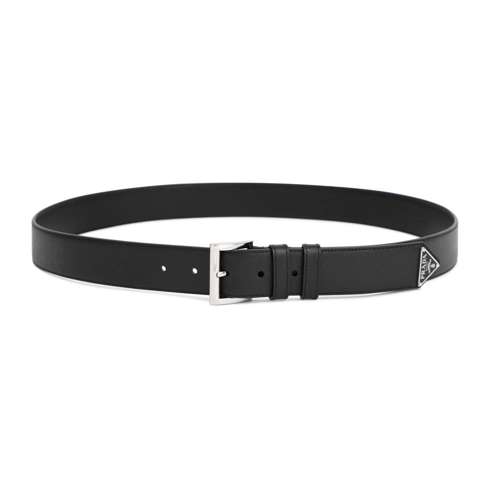 Prada Men's Black Belts, 105 Cm, Leather Belt With Silver Buckle