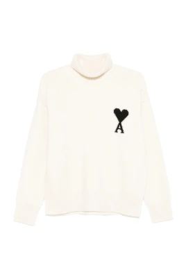 Vit Ull Turtleneck Tröja Hjärtlogotyp