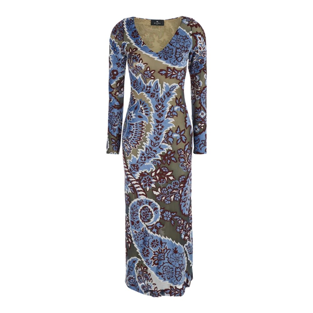 ETRO Multicolor Paisley Print Lange Mouw Jurk Multicolor Dames