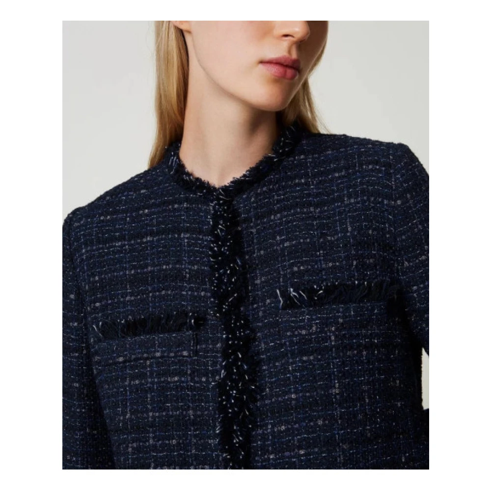 Twinset Gevlochten Stofjas met Franje Afwerking Blue Dames