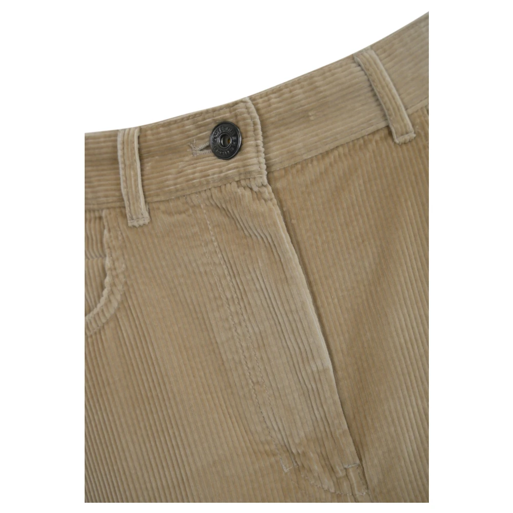 Max Mara Weekend Katoen Velvet Geribbelde Rok Voorrits Brown Dames
