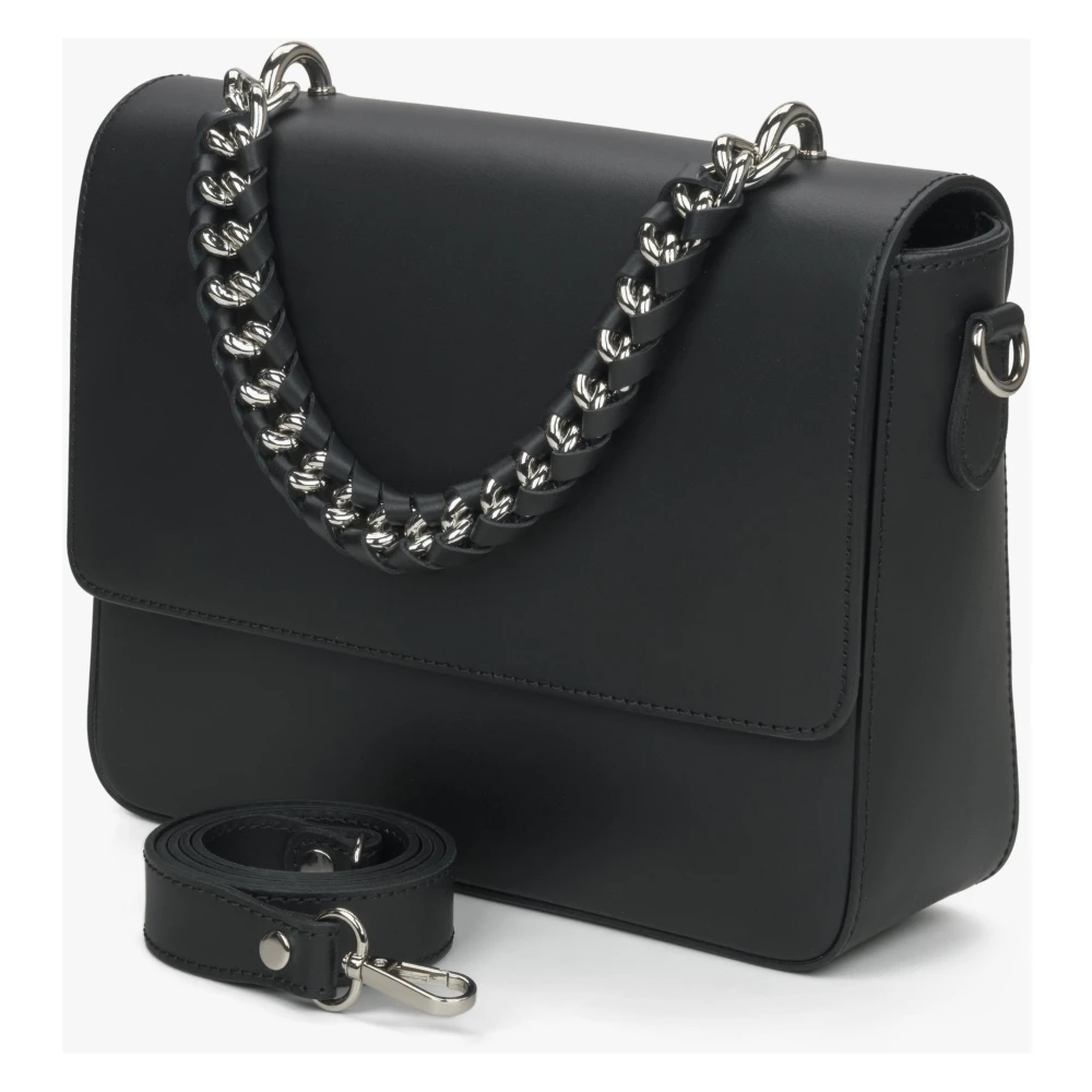 Estro Zwarte schoudertas met kettingriem voor dames gemaakt van premium Italiaans leer Er00115032 Black Dames