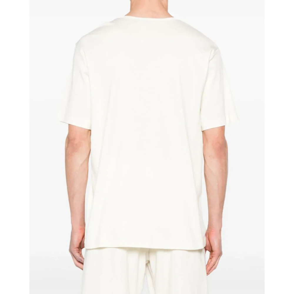 Lemaire Citroenglazuur Geribbelde U-Hals T-Shirt White Heren