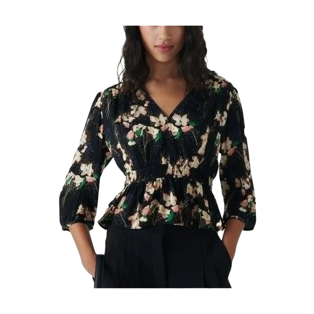 Ba&Sh Blommig Peplum Blus Black, Dam