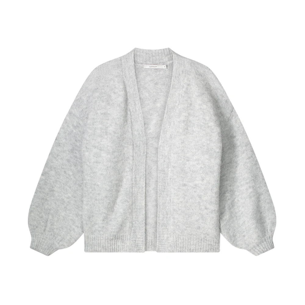 Summum Woman Puff Sleeve Cardigan Cozy Melange Knit White Dames