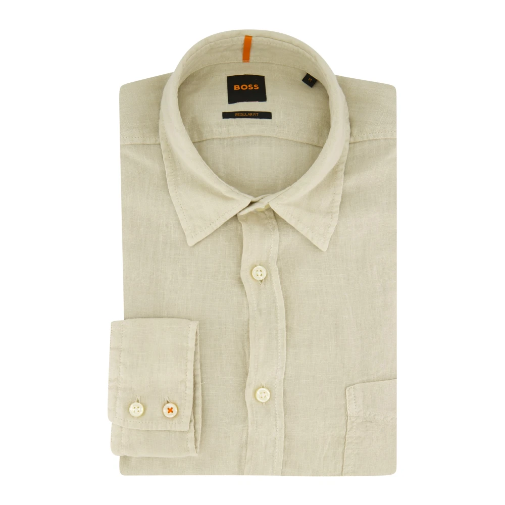 Hugo Boss Casual Beige Linneskjorta Beige, Herr