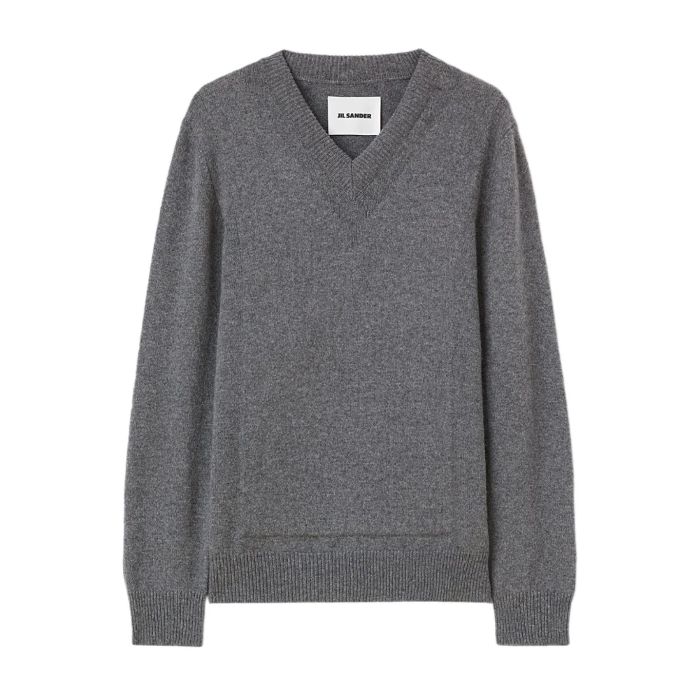 Jil Sander Grijze Wollen V-Hals Trui Gray Heren