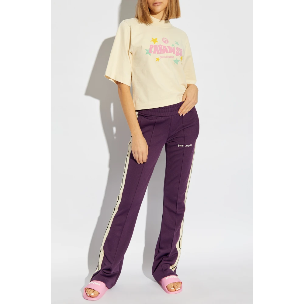 Palm Angels T-shirt met logo Yellow Dames