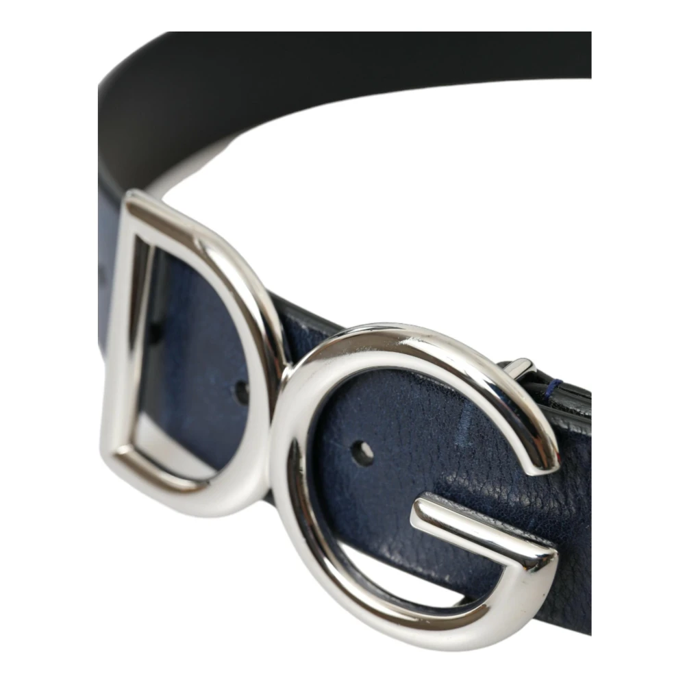 Dolce & Gabbana Blauw Leren Logo Gesp Riem Blue Heren